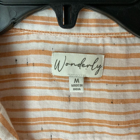 Wonderly Cotton White & Mustard Striped Shirt w/Black Flecks - Picture 3 of 6